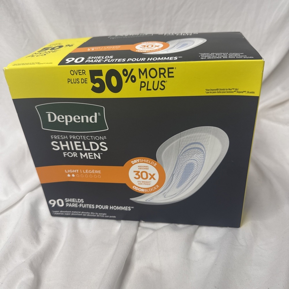 Depend Fresh Protection Shields for Men Light Absorbency 90 Count Box Damaged